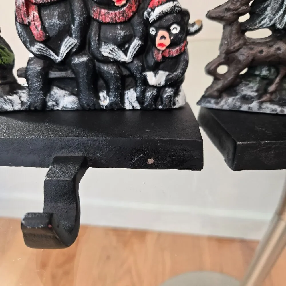 Set 3 Lulu Decor Black Cast Iron Christmas Stocking Holders 2019 Bear Trees Deer